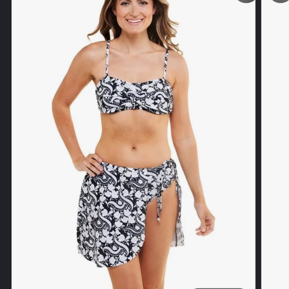 Tahari Bikini black‎ white 3 piece swimsuit NEW medium